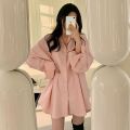 South Korea chic Spring Concise Basic Style Lapel oversize All-Matching Casual Solid Color Long Sleeve Shirt Top Women.