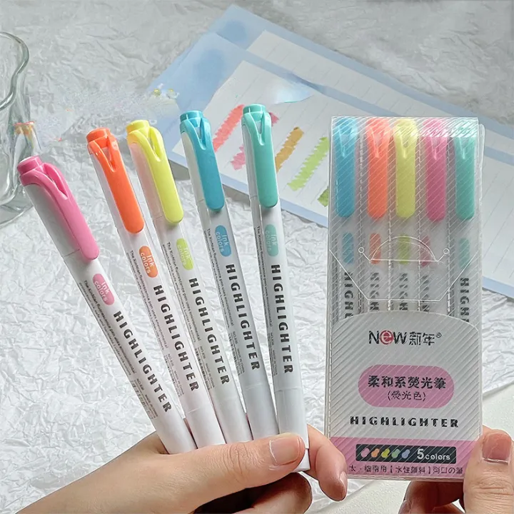 5Pcs/set%20Cute%20Macaron%20Double%20Headed%20Highlighters%20Water-based%20Ink%20Planner%20Journaling%20Fluorescent%20Highlighter%20Note-taking%20Highlighters%20School%20Office%20Supplies%20-%20Image%209