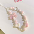 Korean Cute Charm Bear Love Heart Bowknot Phone Chains For Women Girls Jewelry Strap Pink Beaded Lanyard Hanging Cord Bracelet. 