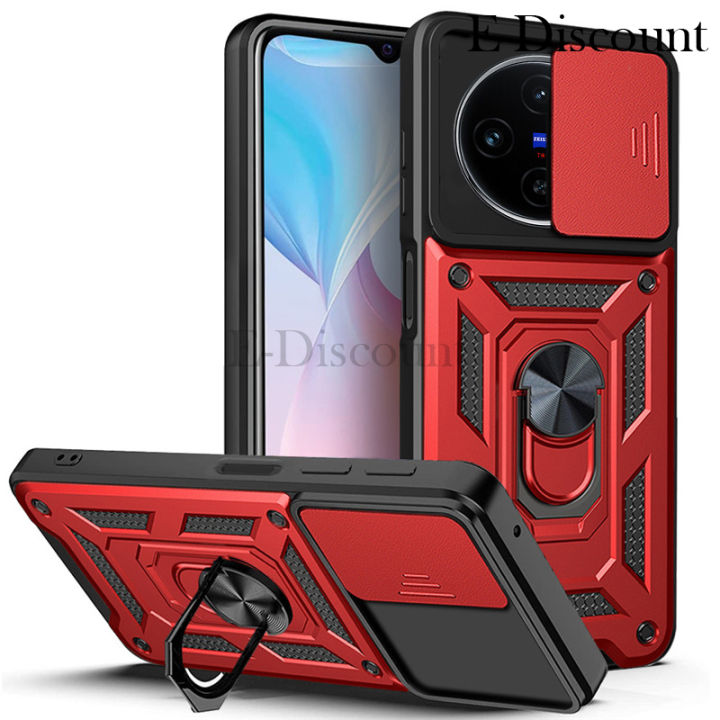 New Phone Case For VIVO X100 Pro Cover Car Foldable Metal Bracket Sliding Camera Protection Hard Shockproof for VIVO X100 Case