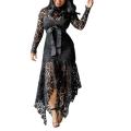 Knot Belt Irregular 70% Hot Selling Women's Long Sleeve Butterfly Hem Lace Bodycon Dress.