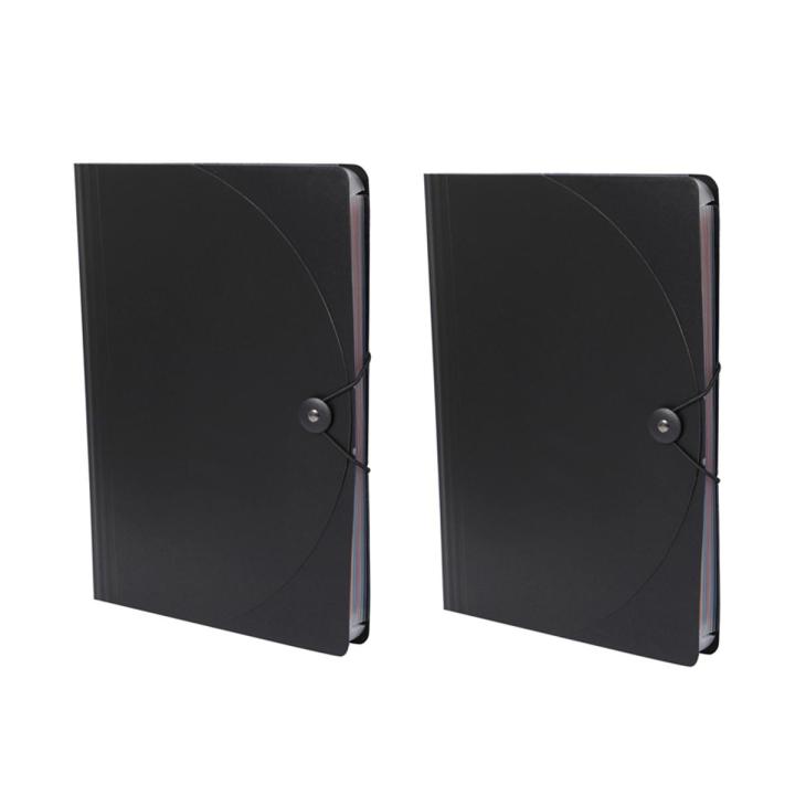 2X Expanding File Folder A4 Letter Size Portable Document Holder with 12 Pockets Black Filing Folders Desk Storage