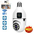 Dual Lens V380 PTZ Bulb IP Night Vision Camera Bulb dual lense camera. 