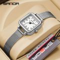 SANDA Women's Exquisite Leisure Business Mesh Quartz Watch Fashion Square Pointer Stainless Steel Waterproof Watch Gift.