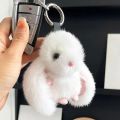 Keychain Rabbit Ring Fluffy Real Fur Pompon Bunny Trinket Key Chain Charm Cute Key Ring on Bag Car Key Pendant. 