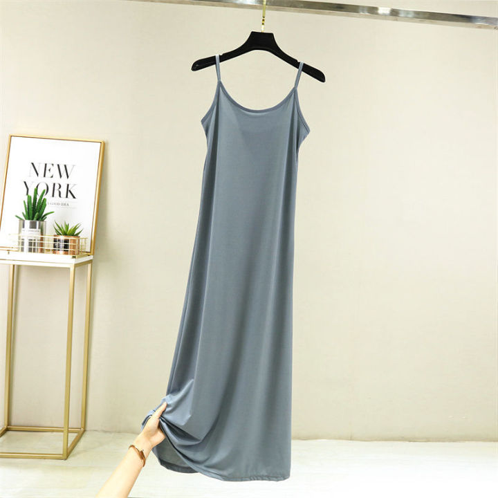 Ice Silk Suspender Skirt for Women Summer Inner Wear Bottoming Skirt Plus Size Plus Size Ladies High Waist Slim Looking Dress Loose Long Dress