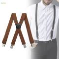 Mens Suspender Pants Supplies for Belt Loops Elastic x Shaped Suspender Camel Color.