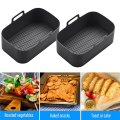 2Pcs Silicone Pot for Air Fryer Reusable Silicone Air Fryer Liner Foldable Basket Air Fryer Rack with Handles Black.