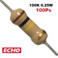 100pcs- Carbon Film Fixed Resistor Resistance 100K Ohm (Ω) 1/4Watt Tolerance 5%.