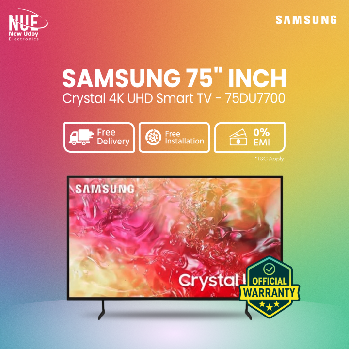 Samsung Bangladesh Official Warranty 75″ Crystal 4K UHD Smart TV | 75DU7700 with Free Delivery