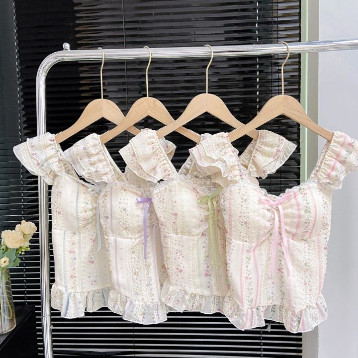 Imported%20Korean%20pure%20desire%20sweet%20pastoral%20style%20camisole%20small%20vest%20women's%20summer%20small%20flying%20sleeve%20floral%20tube%20top%20lace%20beautiful%20back%20free%20size%20-%20Image%202