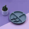Silicone Baby Tableware with Suction Cup Toddler Plate and Portable Fork Spoon Kids Food Bowl Set D. 