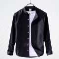 Men Shirt Band Collar| Black Solid Cotton | Mandarin Collar. 