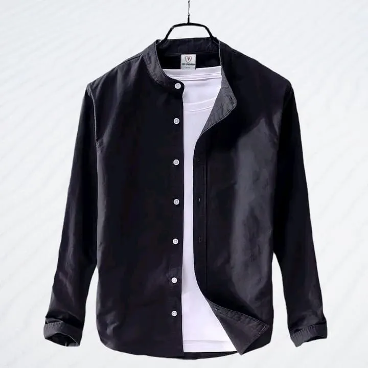 Men%20Shirt%20Band%20Collar%7C%20Black%20Solid%20Cotton%20%7C%20Mandarin%20Collar%20-%20Image%202