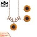 Carat Sunflower Leaf Charm Clavicle Chain Necklace Ear Studs Earring Women Jewelry Set. 