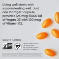 Sports Research Vitamin D3 + K2 with 5000iu of Plant-Based D3 & 100mcg of Vitamin K2 as MK-7 Non-GMO Verified & Vegan Certified,Softgel (30ct). 