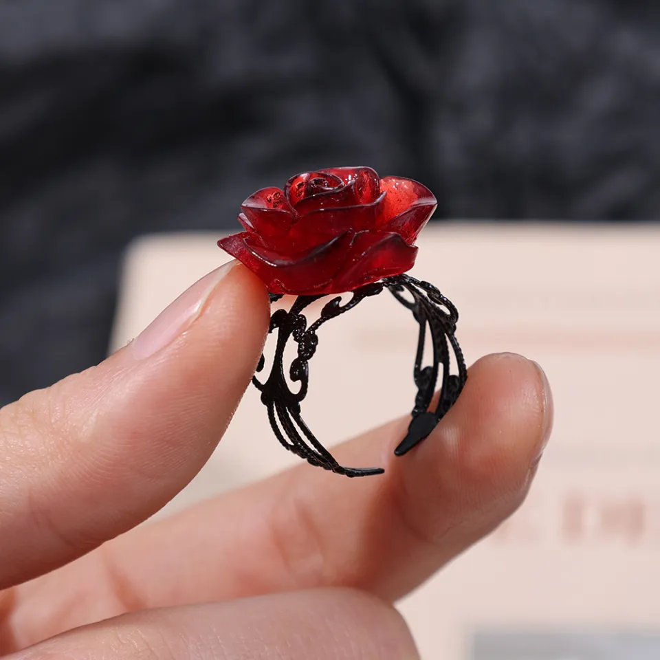 Red Rose Flower Opening Ring For Women Flowers Fashion Adjustable