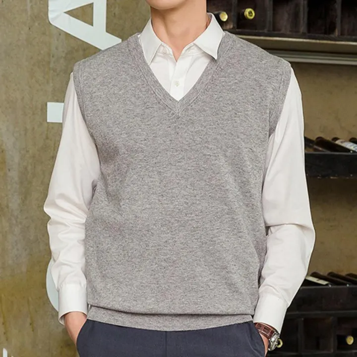 Sweater%20Vest%20Men%20Sleeveless%20Loose%20Warm%20Solid%20Color%20V-neck%20Pullover%20Waistcoat%20-%20Image%203