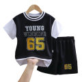GC 2pcs Boys Short Sleeves Shirt Shorts Suit Summer Basketball Jersey Fake Two-pieces Set For 3-10 Years Old Kids.