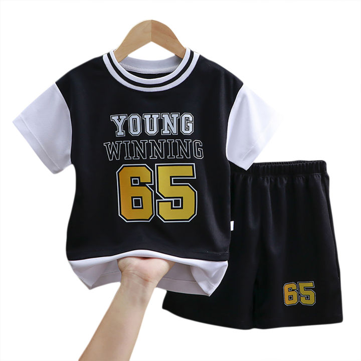 GC%202pcs%20Boys%20Short%20Sleeves%20Shirt%20Shorts%20Suit%20Summer%20Basketball%20Jersey%20Fake%20Two-pieces%20Set%20For%203-10%20Years%20Old%20Kids%20-%20Image%202