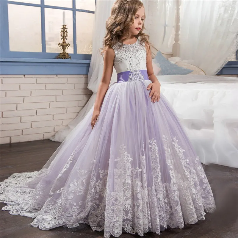 Girls Formal Dress Long Bridesmaid Kids Dresses For Girls Teen Children  Princess Party Wedding Gown Evening Lace Tailing Vestido