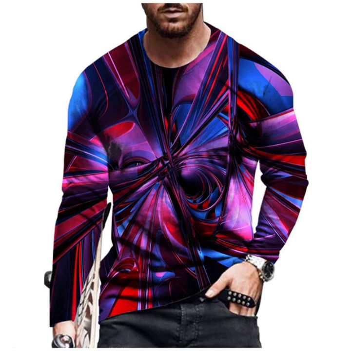 3D Digital Printed T-shirt Men Personality Visual Graffiti Pullover Long Sleeve T Shirts Super Cool Tops Tees Washed Graphic Tee