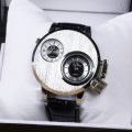 Men Double Movement Stainless Steel Luxury Wrist Watch Large Dial Men Business Watch.
