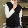 Men Knitted Vest Wear-resistant Men Solid Color V-neck Pullover Waistcoat.