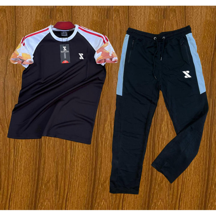 SMUG Stylish Black T shirt and Trouser Set For men - Soft and Comfortable