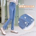 Girls' pants spring and autumn wear 2024 new foreign elastic slim denim flared pants children's spring pants.