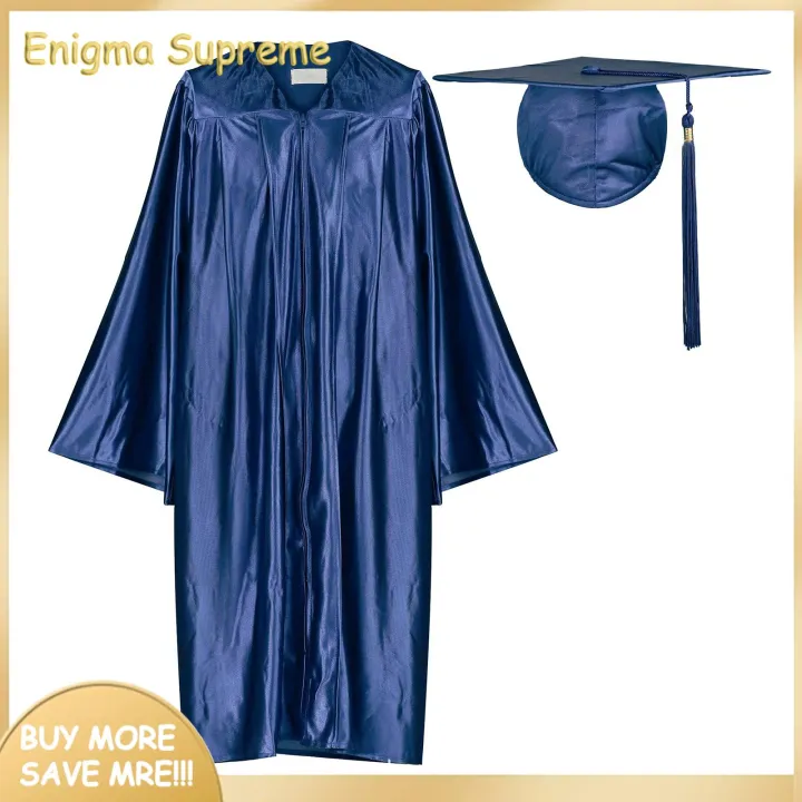 Enigma- Men Academic Robe with Tassels Premium Unisex Graduation Robe Hat Set for College Bachelor Doctor Master Ceremony Front Zipper V Neck Tassel Year Tag High Quality Gown Cap Tassel Set Fast Shipping