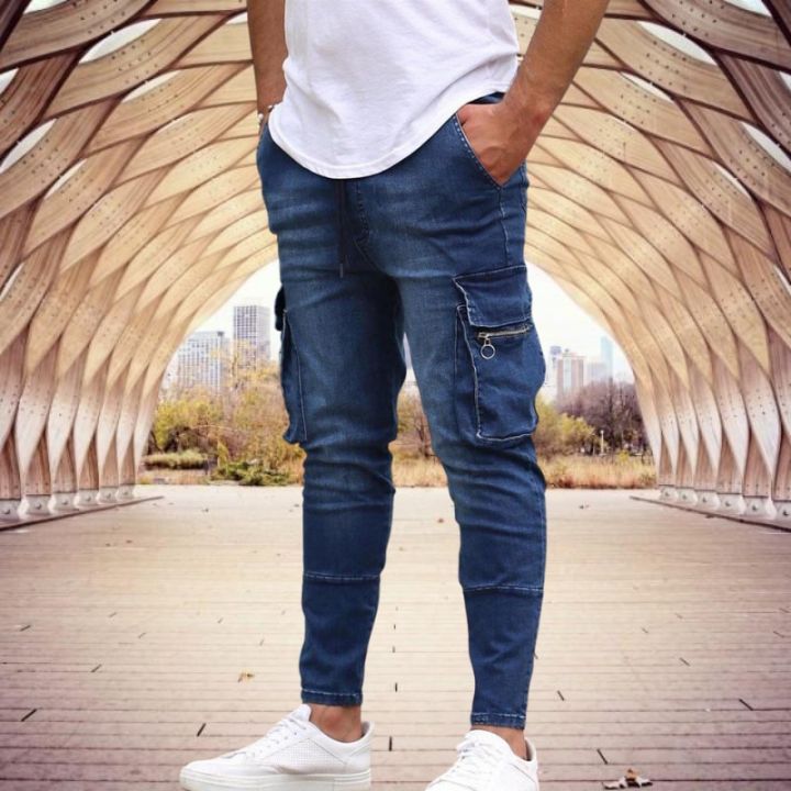 New Jeans Men Pants Casual Cotton Denim Trousers Multi Pocket Cargo Jeans Men New Fashion Denim Pencil Pants Side Pockets Cargo Daraz .bd