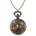 Zodiac large watch, stylish creative embossed vintage bronze pocket watch with chain flap, small quartz watch.