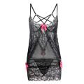 Black Women's Mesh Lace Nightdress + Thong Suit Exotic Clothing Nightwear Set.