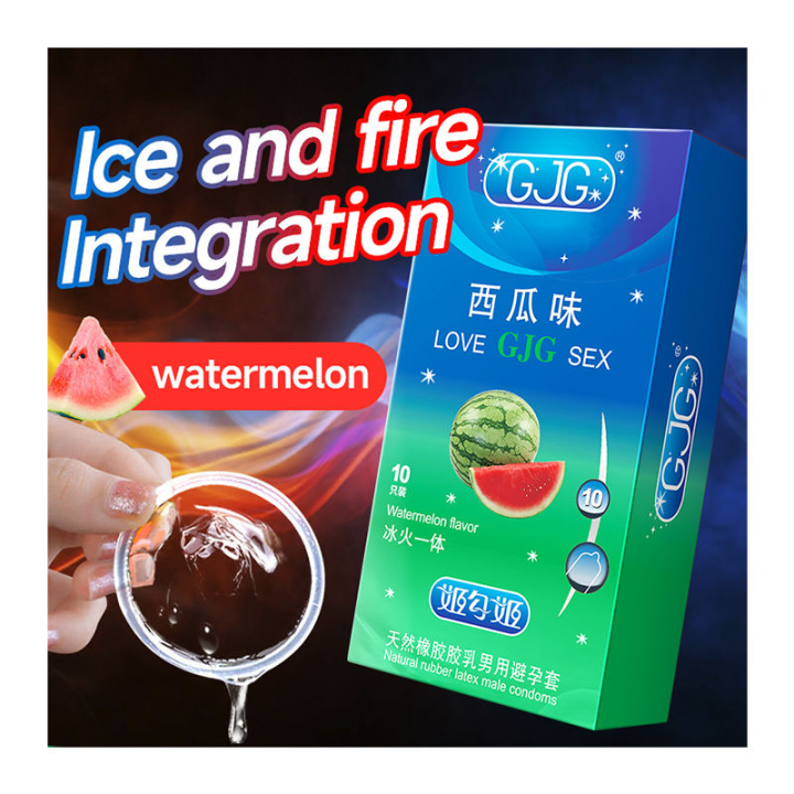GJG Natural Rubber Latex Ultra-Thin Safety Watermelon Fruit Flavored Condoms - 10pc/Box
