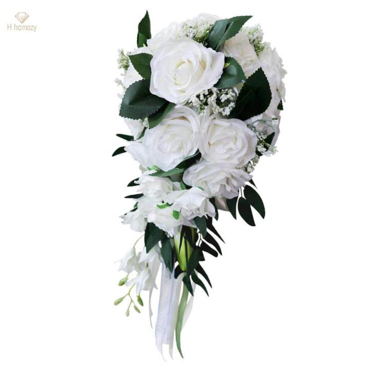 2pcs%20Wedding%20Hand%20Bouquet%20Bridal%20Holding%20Artificial%20Flowers%20White%20-%20Image%209
