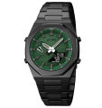 SKMEI 1816 Black Stainless Steel Dual Time Watch For Men - Green & Black (Black). 