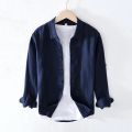 New Designer 100% Linen Long Sleeved Shirt Men Brand Casual Solid White Button Up Shirts for Men Top.