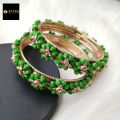 Green Crystal Beads Metal Bangles for Women (Imported) M-CB212 - 2 Pieces - Bangles - Bangles for Women - চুড়ি.