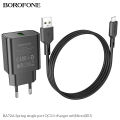 BOROFONE BA72A 18W Fast Charger With Micro USB Cable Spring Single Port QC3.0 Fast Charger Set Micro USB EU Plug. 