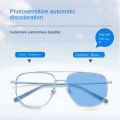 Retro Vintage Color Changing Sunglasses for Men - Large Frame, Double Bridge, Ultra-light Photochromic Blue Lens. 