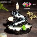 【Daily Necessities For Anyone Store】10Pcs Incense Cones + Backflow Incense Burner Incensory Buddha Statue Aroma oke Censer Room Incense Joss. 