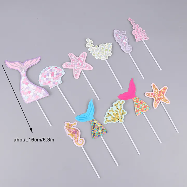 1Set%20Glitter%20Mermaid%20Tail%20SeahorseStarfish%20Cake%20Topper%20Girl%20Birthday%20Party%20Decoration%20Mermaid%20Party%20Cupcake%20Supplies%20-%20Image%202