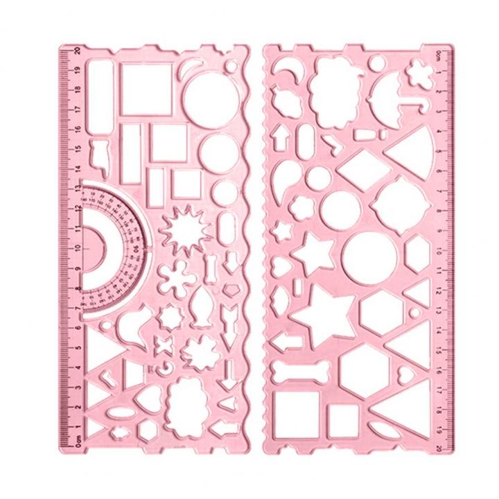 【Toy life hall】2Pcs Drawing with Protractor Mini Study Shaped Hollowed-out Drawing Template Geometric Ruler for Home
