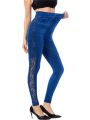 VISNXGI High Waist Leggings Women Gym Pants Hollow Out Workout Push Up Elastic Faux Denim Jeggings Fitness Side Lace Patchwork. 