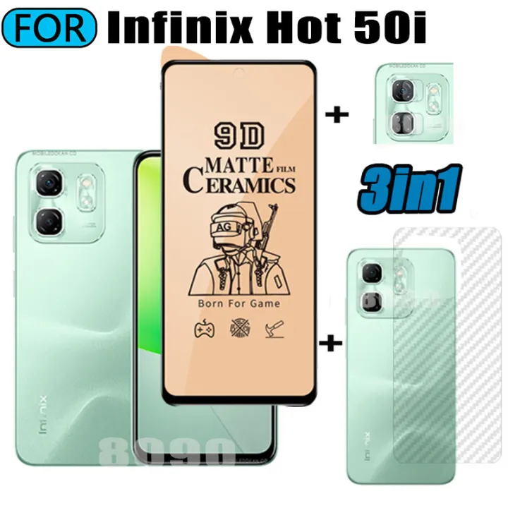 3 IN 1 infinix Hot 50i Tempered Glass Matte Gaming Screen Protector for infinix Hot 50 Ceramic Matte Screen Protector