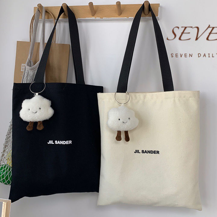 Black White Letters Shoulder Shoppers Large Capacity Handbag