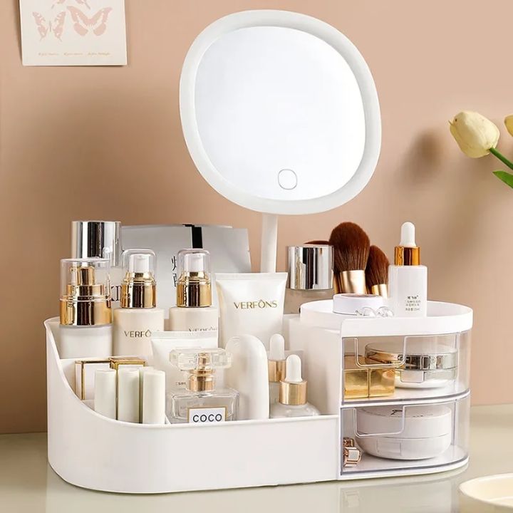 Cosmetic storage box, Desktop dressing table, Makeup mirror, Skincare storage rack, Lipstick sorting box