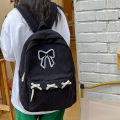 Cute Bowknot Aesthetic Backpack Black Corduroy School Bag for Girls Teens Student Book Bag Women Casual Travel Daypack Rucksack. 