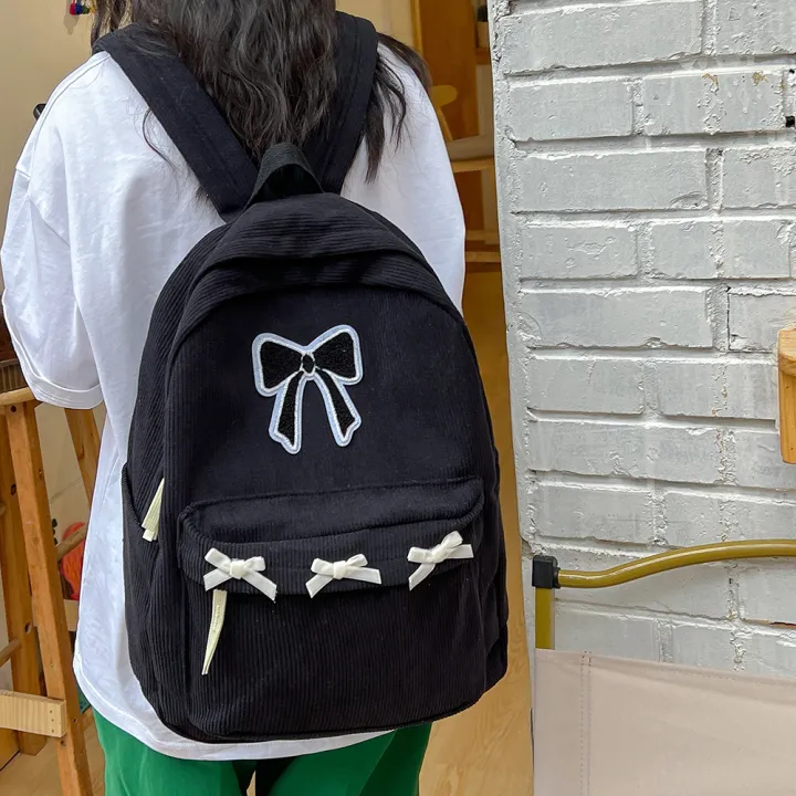 Cute%20Bowknot%20Aesthetic%20Backpack%20Black%20Corduroy%20School%20Bag%20for%20Girls%20Teens%20Student%20Book%20Bag%20Women%20Casual%20Travel%20Daypack%20Rucksack%20-%20Image%203